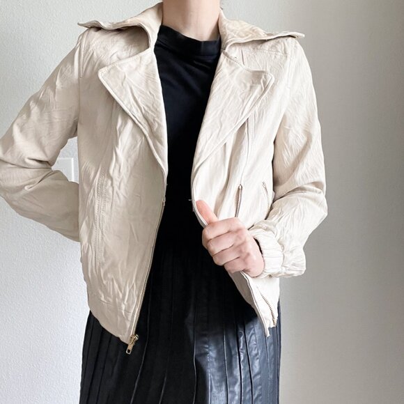 Vintage Express Genuine Leather Moto Jacket – Ivory Cream | Size Small - Picture 7 of 16